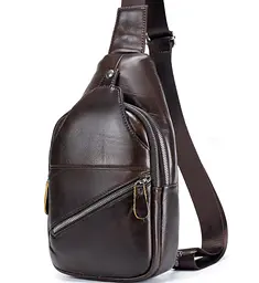 Чоловічий шкіряний рюкзак на одне плече 18х32х7 для міста TIDING BAG MK03983 коричневий 18 см - мініатюра 5