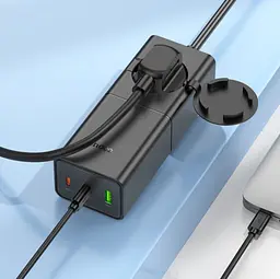 Мережевий подовжувач Hoco NS4 Sharp PD65W/2C1A desktop socket EU/GER Чорний - мініатюра 5