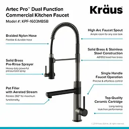 Змішувач для кухні Kraus Artec Pro KPF-1603MBSB, Чорний - мініатюра 5