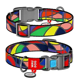 Нашийник для собак нейлоновий Waudog Nylon з QR-паспортом "Вітраж" пластиковий фастекс Ш 15 мм Д 25-35 см
