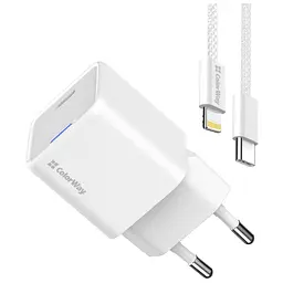 Зарядний пристрій ColorWay C101D GaN Mini 20 Вт PD PPS USB-C + кабель USB-C — Lightning білий (CW-CHS059PDL-WT) - мініатюра 5