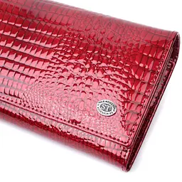 Лакований жіночий гаманець з фактурою під рептилію з натуральної шкіри ST Leather 22717 червоний - мініатюра 9