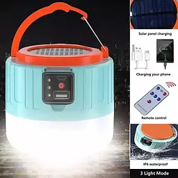 Кемпінг лампа на акумуляторі ліхтар Panther PT-2058 LED + СОНЯЧНА БАТАРЕЯ та пульт - мініатюра 6