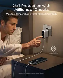 Мережевий зарядний пристрій Anker GaN Charger 100W, 2xUSB-C PD & 1xUSB-A w Display and Cable Silver (7232957) - мініатюра 4