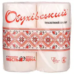 Туалетний папір ОБУХОВ на гільзі 4 рулони 2 шари білий Обухівський