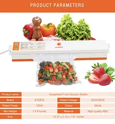 Кухонний вакуумний упаковщик Vacuum Sealer Freshpack PRO ∙ Збереження свіжості упаковщик Vacuum Sealer та економія місця - мініатюра 4