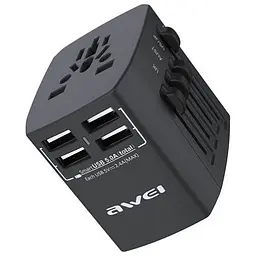 Універсальний адаптер зарядний Awei 4 USB AC Travel Adapter C-36 eu uk au us
