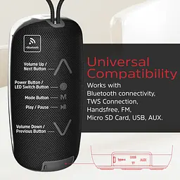 Акустична система 1.0 Energizer 16Вт Bluetooth 5.2/MicroSD/USB/AUX/FM/TWS, IPX65, чорна - мініатюра 8