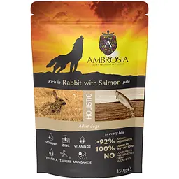 Вологий корм для собак Ambrosia паштет з кроликом та лососем 150 г