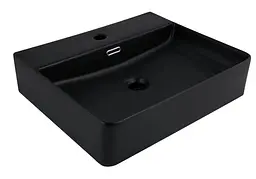 Раковина підвісна Qtap Nando LT 500х420х130 Matt Black без донного клапана QT12116146AMB - мініатюра 1