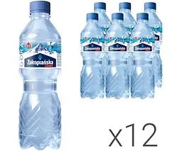 Zakopiańska, Упаковка 12 шт. х 0,5 л, Вода мінеральна сильногазована Закопанська, ПЕТ