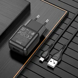 Набір зарядний Адаптер живлення мережевий Hoco C96A + кабель Micro USB set чорний - мініатюра 6