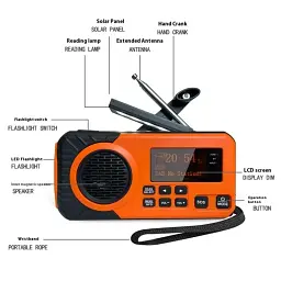 Аварійне радіо DAB375BT DAB/FM з портативним зовнішнім акумулятором ємністю 5000 мА·год, зарядкою від сонячної батареї/ручки - мініатюра 4