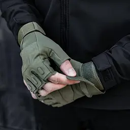 Мотоциклетні безпалі рукавички (з захисною вставкою) Хакі Xl - мініатюра 6