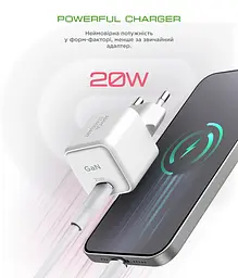 Зарядний пристрій AR373 GaN 20W White з портом USB-C, підтримка Power Delivery, швидка зарядка для смартфонів і планшетів Apple, Samsung, Xiaomi, ArmorStandart (ARM77569) - мініатюра 2