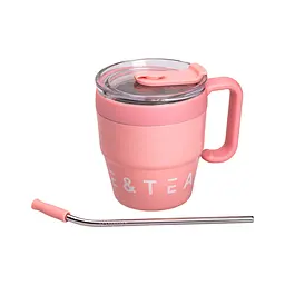 Термочашка Coffee & Tea 480 мл з трубочкою і подвійним відкриванням, рожевий Yiwu HP-14-23P - мініатюра 2