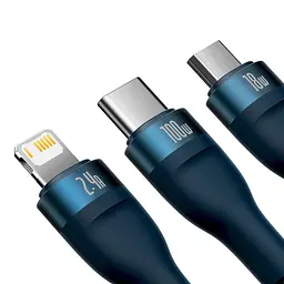 Кабель Baseus Flash Series Ⅱ 3-in-1 Cable USB to MicroUSB+Lightning+Type-C 100W 1.2m CASS030003 Blue - мініатюра 3