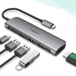 Хаб адаптер Ugreen CM136 Type-C - на HDMI 3xUsb 3.0 Type-C PD (50209) - мініатюра 3
