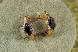 Сережки Xuping Jewelry маркіз з чорним каменем в обідку 1,5 см золотисті - мініатюра 2