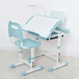 Парта Bambi M 5068-12 регульована висота, підставка для книги, лампа світло-блакитна - мініатюра 2