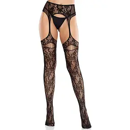 Колготки Leg Avenue Net Stockings With Attached Garter Belt One Size Black - мініатюра 3