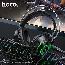 Навушники накладні Hoco ESD06 ігрові з LED підсвічуванням Jack 3.5, 2м, black - мініатюра 6