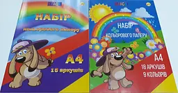 Папір кольоровий односторонній А4, 18 аркушів 9 кольорів. В паперовому конверті. Тетрада ТЕ139405