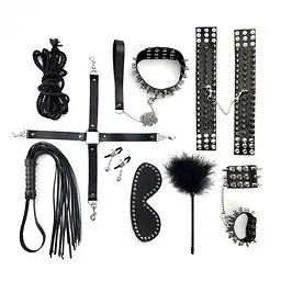 Набір BDSM з 10 предметів Art of Sex - Spikes BDSM Set Leather, натуральна шкіра