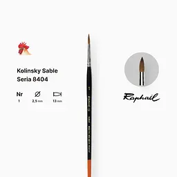 Пензель колонок круглий Raphael Kolinsky Sable, №1, професійний, коротка ручка - мініатюра 2