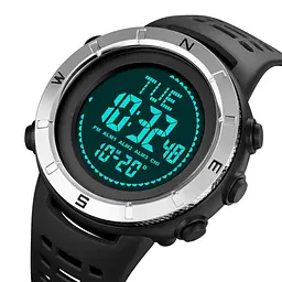 Годинник чоловічий спортивний з компасом Skmei 2096 Compass (Чорний з сріблястим) - мініатюра 4