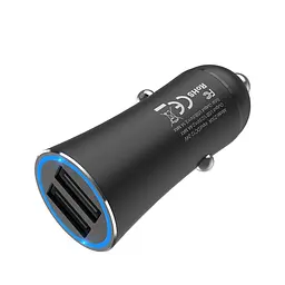Автомобільний зарядний пристрій Hoco Z30a Easy Route 2USB металевий з індикатором чорний
