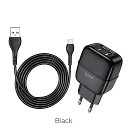 Адаптер мережевий - зарядний блок із кабелем HOCO Type-C Highway C77A 2 порти USB набір чорний - мініатюра 2
