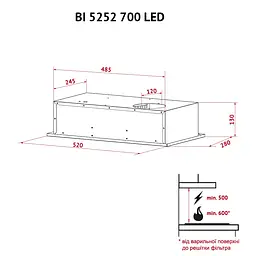 Витяжка повновбудована PERFELLI BI 5252 WH 700 LED - мініатюра 12
