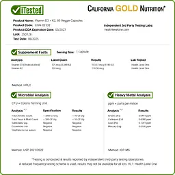 Вітамін D3 та K2 California Gold Nutrition Vitamin D3+K2, 60 вегетаріанських капсул - мініатюра 7