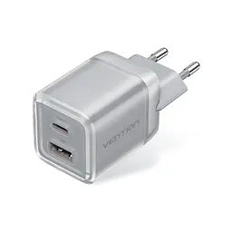 Зарядний пристрій Vention 1xUSB-C PD 70 Вт + 1xUSB QC 3.0 22.5 Вт GaN прозоро-сірий (FCGH0-EU)