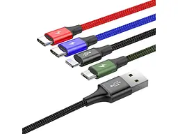 Кабель USB Type-C/Lightning/Micro USB BASEUS Rapid 4-in-1 USB-A to 2xUSB-C/Lightning/Micro-USB 1.2m Black (CA1T4-B01) - мініатюра 2