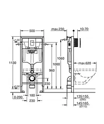 Інсталяція для унітазу 3-в-1 1.13 м висота установки Grohe Rapid SL 38772SH0 - мініатюра 9