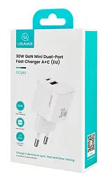 Мережевий зарядний пристрій Usams US-CC263 1A1C 30W GaN Fast Charge Білий (6958444993867) - мініатюра 2
