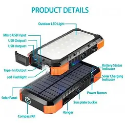 Зовнішній акумулятор Grand Solar Power bank на сонячній панелі 20000mAh PN-W12Pro - мініатюра 10