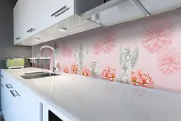 Кухонний фартух Рожеві Хризантеми вінілова наклейка квіти кераміка натюрморт 60х200 см Happy Pocket Z180868 - мініатюра 6