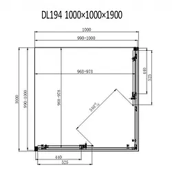 Душова кабіна Dusel DL194 Chrome 100x100, Хром, Універсальна, прозорий, хром, 100x100 - мініатюра 2