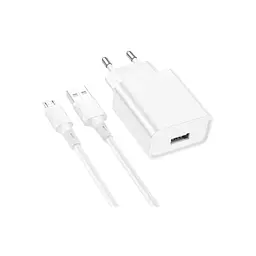 Зарядний пристрій BOROFONE BA74A Aspirer USB + кабель USB-A — Micro-USB 5P білий (6974443388664)