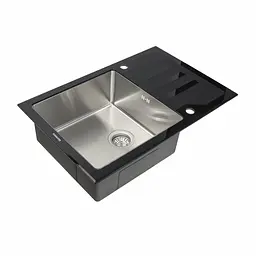 Кухонна мийка Germece Handmade Black Glass 780x510x200, Чорний - мініатюра 5