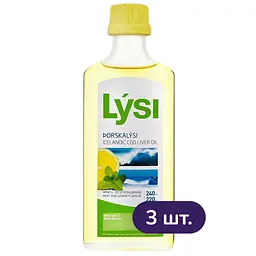 Омега-3 Lysi риб'ячий жир з печінки тріски з вітамінами A, D, E зі смаком лимона та м'яти 720 мл (3 шт. х 240 мл)
