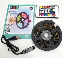 Стрічка світлодіодна RGB 5050 з пультом та Bluetooth управління з телефону від USB для фонового підсвічування телевізора картин у силіконі UKC 2метра - мініатюра 2