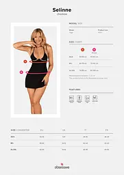 Сорочка Obsessive Selinne chemise & thong XS/S Black, стрінги, подвійні бретелі - мініатюра 5