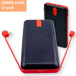 Універсальна зарядна батарея Power Bank Sword SW-20PO3 20000mAh (Micro USB Lightning Type-C) Чорно-червоний - мініатюра 6