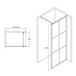 Душова стінка Volle Malla Negra Walk-In 100x200 18-08-100black set, прозорий - мініатюра 2