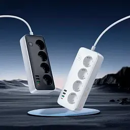 Мережевий подовжувач Hoco AC22 Sunlight 4-bit (PD30W/1C3A) Desktop Socket Black - мініатюра 6