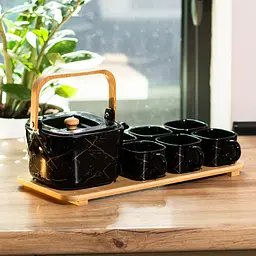 Чайний сервіз порцеляновий Yiwu Masala на 6 персон з бамбуковою підставкою HP1234 - мініатюра 2